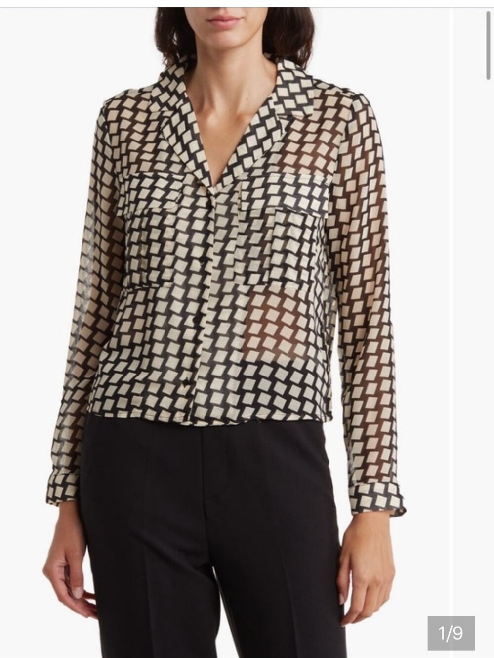 TRUTH Black & Cream Geometric Cropped Blouse